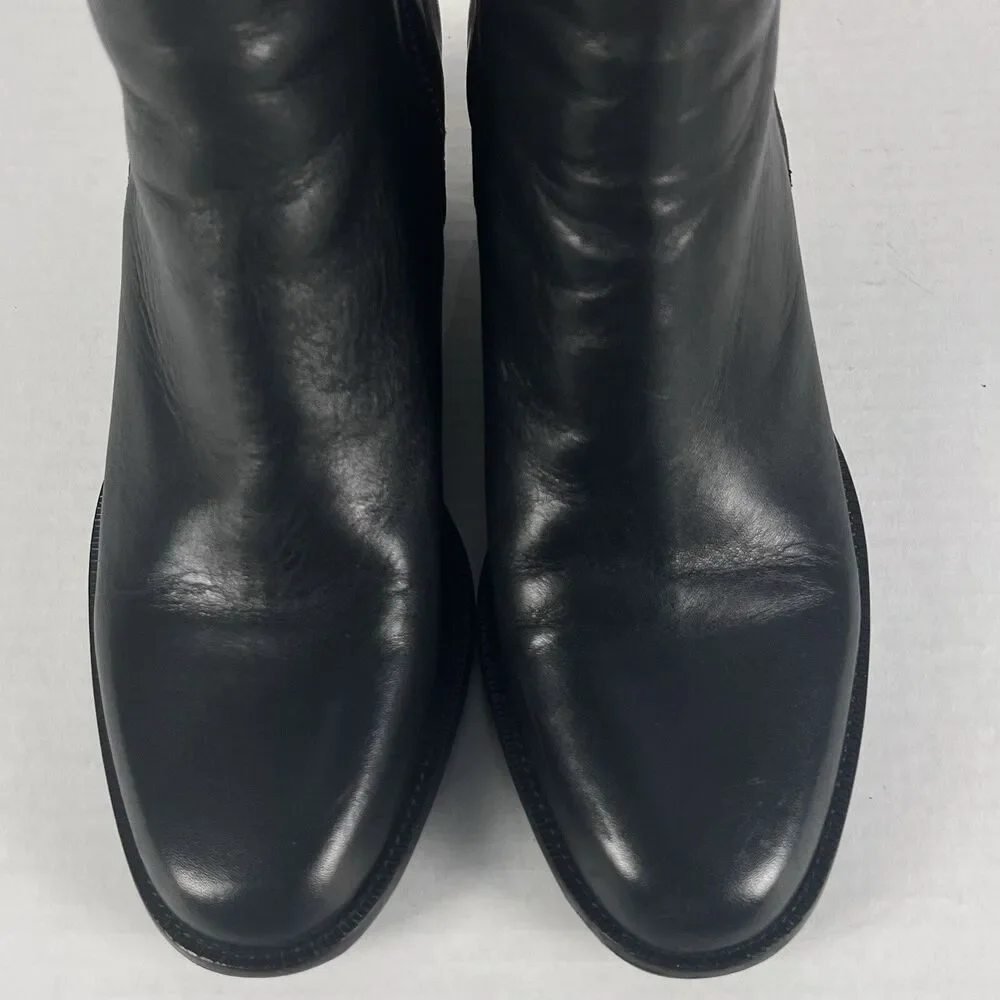 Boemos Boots Womens 36 US 6 Black Leather Double Zip Block Heel Ankle